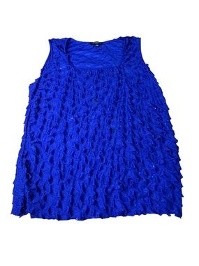 Notations Woman Royal Blue Ruffled Sleeveless Blouse Sequin Accents - Size 2X